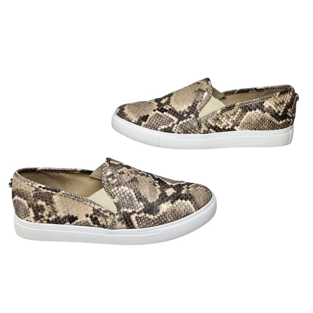 Steve Madden Shoes Womens 8 Reptile Snake Brown Tan White Loafers Slip Ons Comfy